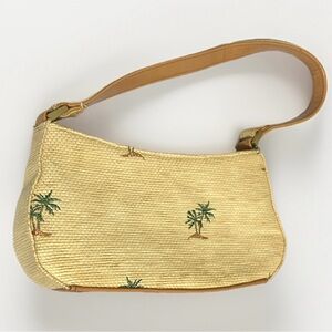 SUNNY HAWAII Vintage Straw Raffia Woven Palm Embroidered Shoulder Bag Purse